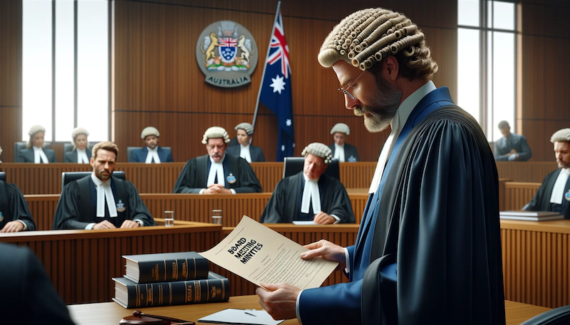 Board meeting minutes being reviewed as legal evidence