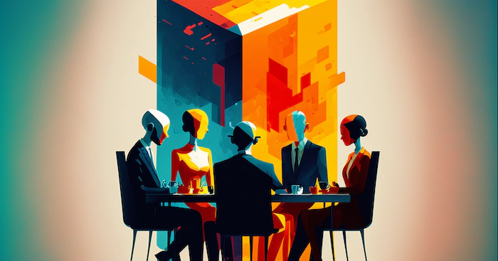 Board committee members in a focused discussion